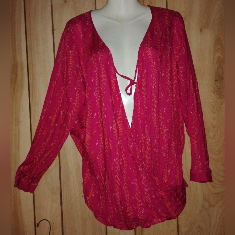 Lucky Brand Flirty and Feminine wrap front blouse with tie neck